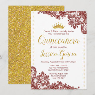 Quinceañera Geburtstags-Einladung | dunkelrot u. Einladung