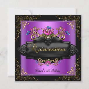 Quinceanera-Geburtstagsort Violetter Flieder Golde Einladung