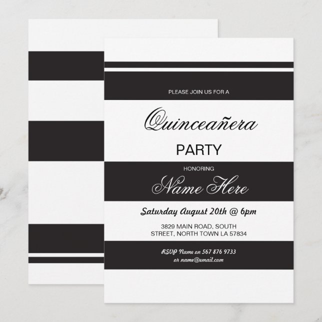 Quinceanera Geburtstagspartei Schwarzer Einladung  (Vorne/Hinten)