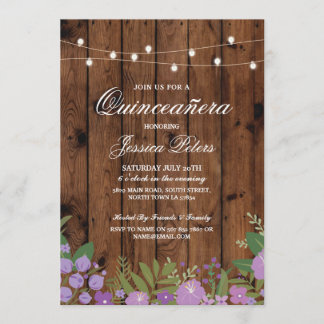 Quinceanera Geburtstagsparty Blumenholz Einladung 