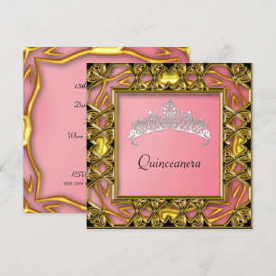 Quinceanera Geburtstagsparty Gold und Lachs Einladung