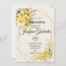 Quinceañera-Gelb-Gold-Einladung