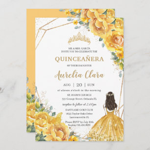 Quinceañera Gelbe Blütengoldprinzessin 15 Anos Einladung