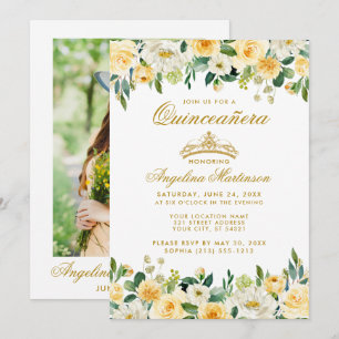 Quinceanera Gelbes Foto Einladung