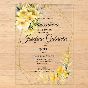 Quinceanera Gelbgold Acryleinladungen