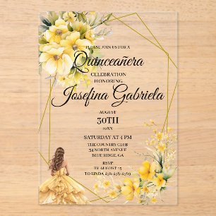 Quinceanera Gelbgold Acryleinladungen