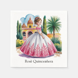 Quinceañera Girl in Rosa und Weiß Gown Serviette