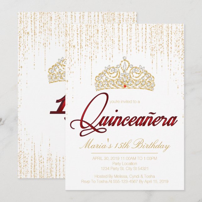 Quinceanera, Glam Glitzer Einladungen (Vorne/Hinten)