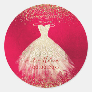 Quinceañera, Glänzendes Kleid mit Schimmer, Falsch Runder Aufkleber