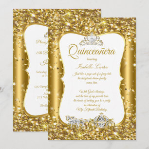 Quinceanera Glitter Märchen Goldene Kutsche Party Einladung