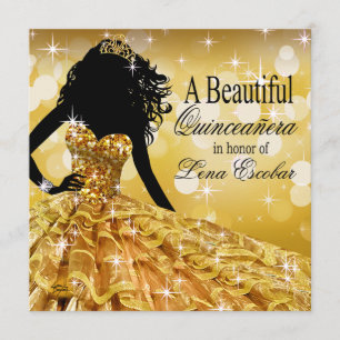 Quinceanera Glitzer Ball Gown   Gold Einladung