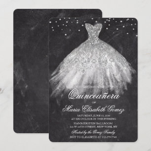Quinceanera Glitzer Dress Diamond Chalk Einladung