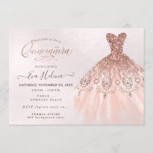 Quinceañera , Glitzer Gourmet, Imitate Rose Gold Einladung
