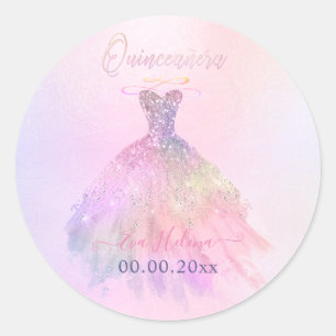 Quinceañera, Glitzerkleid, Baumwollzucker Runder Aufkleber