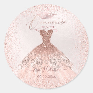 Quinceañera, Glitzerkleid, Faux-Roségold Runder Aufkleber