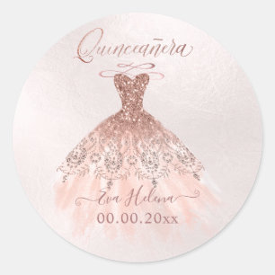 Quinceañera, Glitzernde Robe, Faux-Roségold Runder Aufkleber