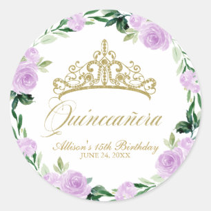 Quinceanera God Tiara Lila Lilac Runder Aufkleber