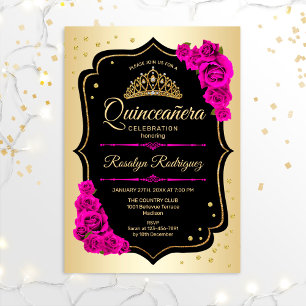 Quinceanera - Gold Black Pink Einladung