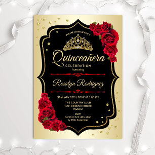 Quinceanera - Gold Black Red Einladung