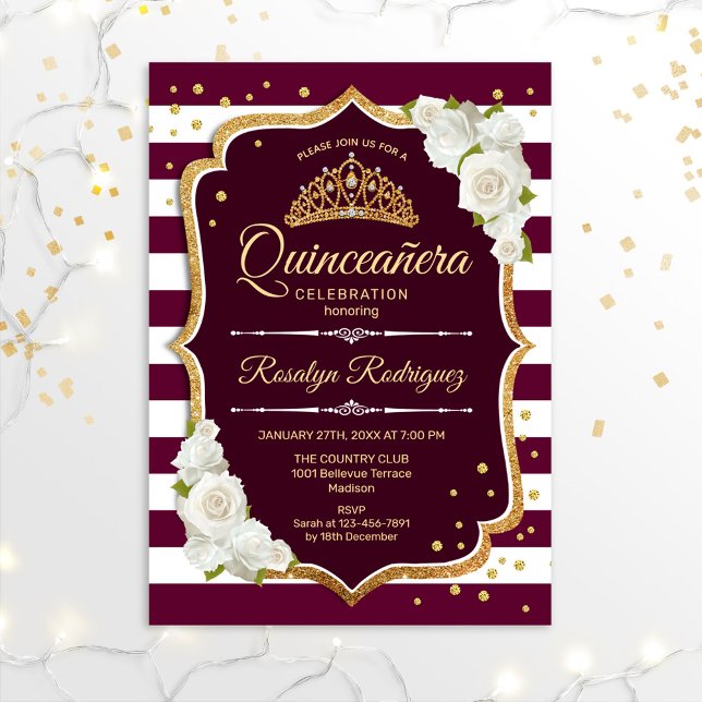 Quinceanera - Gold Burgund Einladung (Von Creator hochgeladen)