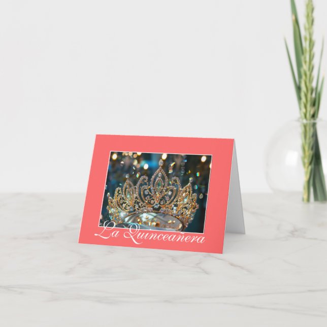 Quinceanera Gold Crown Card Einladung (Vorderseite)