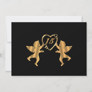 Quinceanera Gold Cupids auf schwarz zum 15. Geburt Einladung