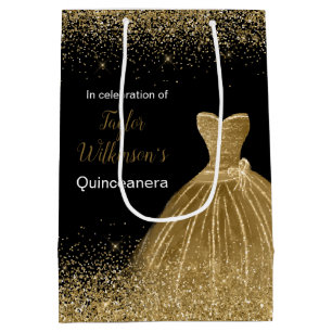 Quinceanera Gold Dress Imitate Glitzer Mittlere Geschenktüte