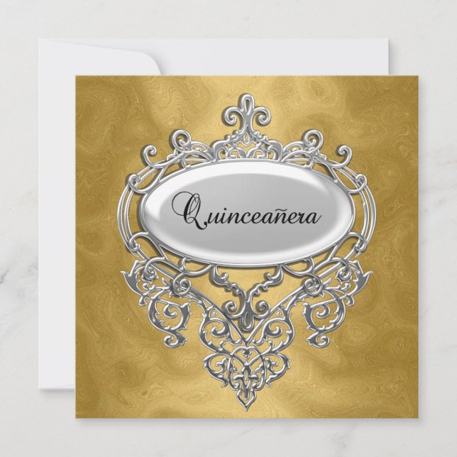 quinceañera Gold et Silver Invitation quinceañera (Devant)