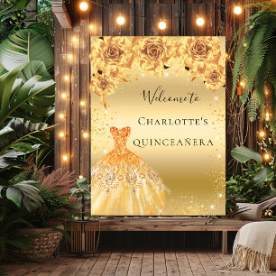 Quinceanera gold Glitter-Kleid Blumen Willkommen Poster