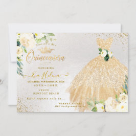 Quinceañera, Gold Glitzer Gosscreme-Rose Einladung