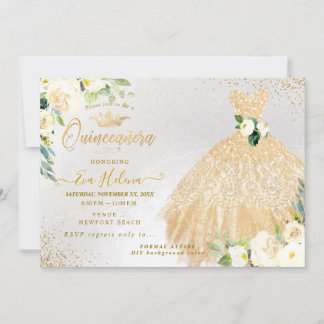 Quinceañera, Gold Glitzer Gosscreme-Rose Einladung