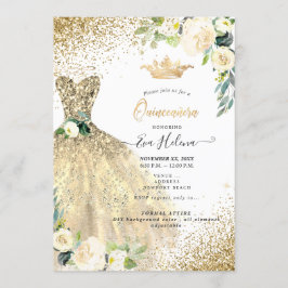 Quinceañera, Gold Glitzer Gosscreme-Rose Einladung