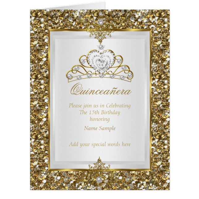 Quinceanera Gold Glitzer White Pearl Tiara Foto (Vorderseite)
