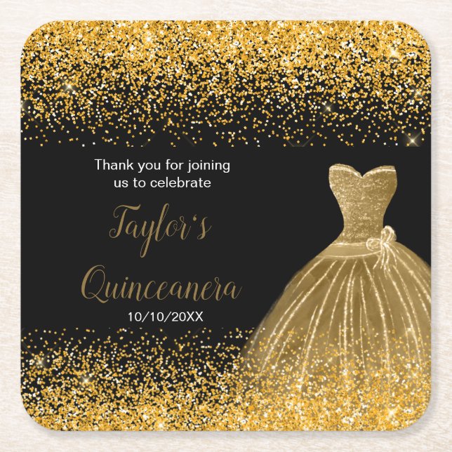 Quinceanera Gold Imitate Glitzer Rechteckiger Pappuntersetzer (Vorderseite)