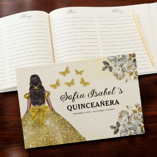 Quinceañera Gold Prinzessin Blumenschmetterlinge Gästebuch