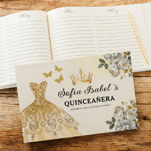 Quinceañera Gold Prinzessin Blumenschmetterlinge Gästebuch