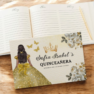 Quinceañera Gold Prinzessin Blumenschmetterlinge Gästebuch