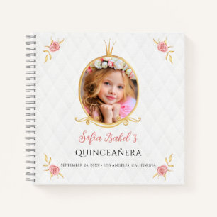 Quinceañera Gold Prinzessin Florales Gästebuch Notizbuch