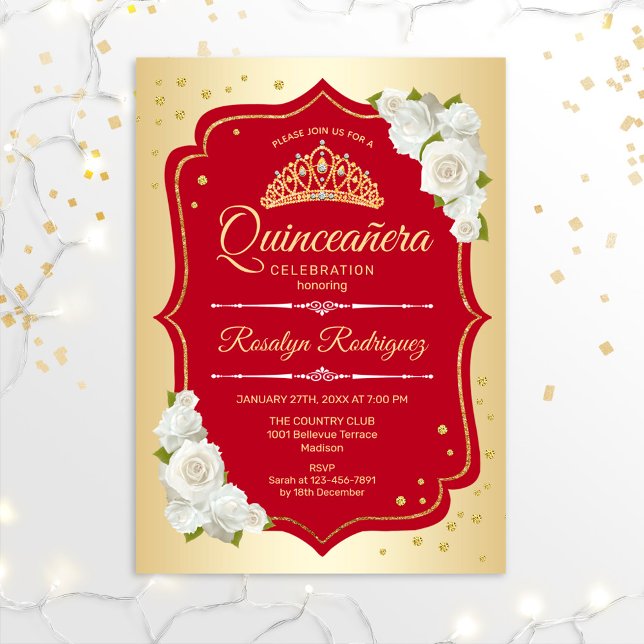 Quinceanera - Gold Red Einladung (Von Creator hochgeladen)