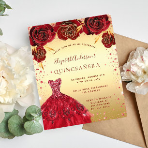 Quinceanera gold roter Glitter Kleid Blumen Budget Flyer