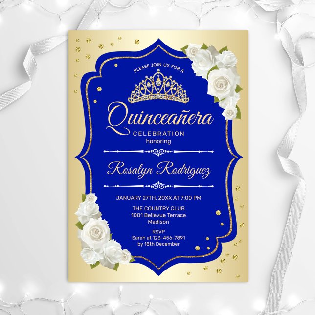 Quinceanera - Gold Royal Blue Einladung (Von Creator hochgeladen)