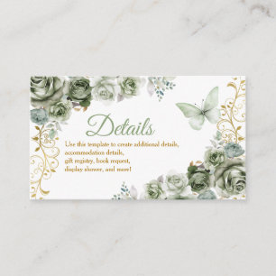 Quinceañera Gold & Sage Green Butterfly Details Begleitkarte