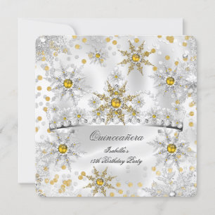 Quinceanera Gold Silber Schnee Winter Wonderland Einladung