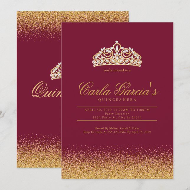 Quinceanera Gold & Sparling Einladungen (Vorne/Hinten)