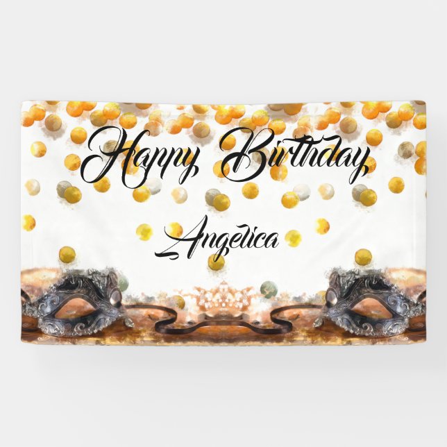 Quinceañera Gold und Black Confetti Masquerade Banner (Horizontal)