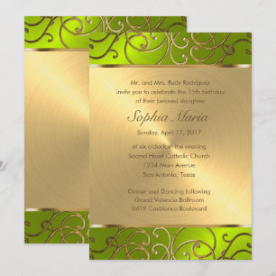 Quinceanera Gold und Limone Filigree Swirl Grenze Einladung