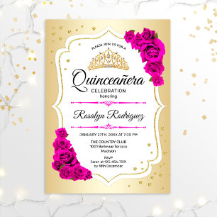 Quinceanera - Gold Weißrosa Einladung