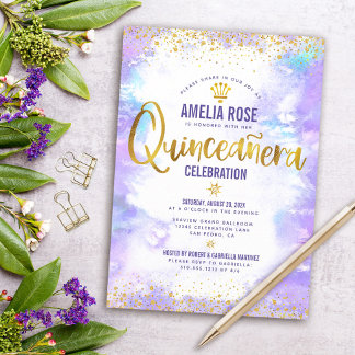 Quinceañera Goldenen Tal Lila Wassersportzentrum Einladung