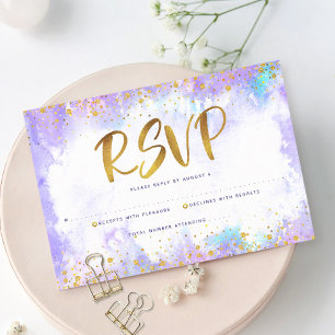 Quinceañera Goldfolie Lila Aquarell Elegant RSVP Karte