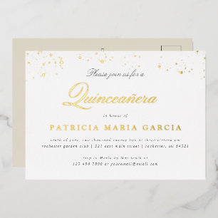 Quinceanera Goldfolie Postkarten-Einladung Folieneinladung
